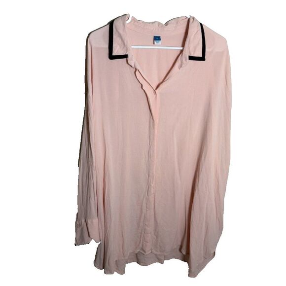 Old Navy Shirt Women's 3X Pink Button Up Collared Preppy Sheer Casual Top - Picture 1 of 8